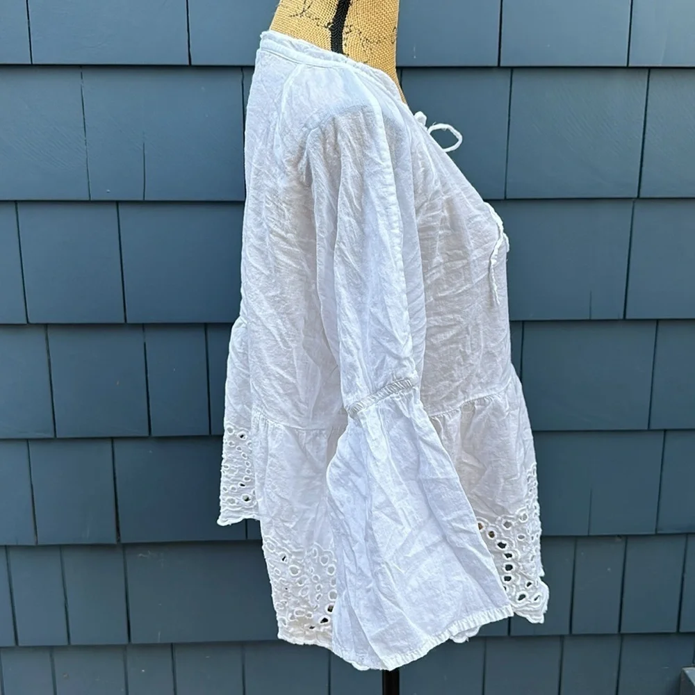 🤍🤍🤍RD Style white cotton large blouse top eyelet boho - Picture 3 of 9